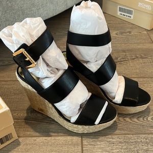 Michael Kors Poesy Ankle Strap Black Wedges size 7M